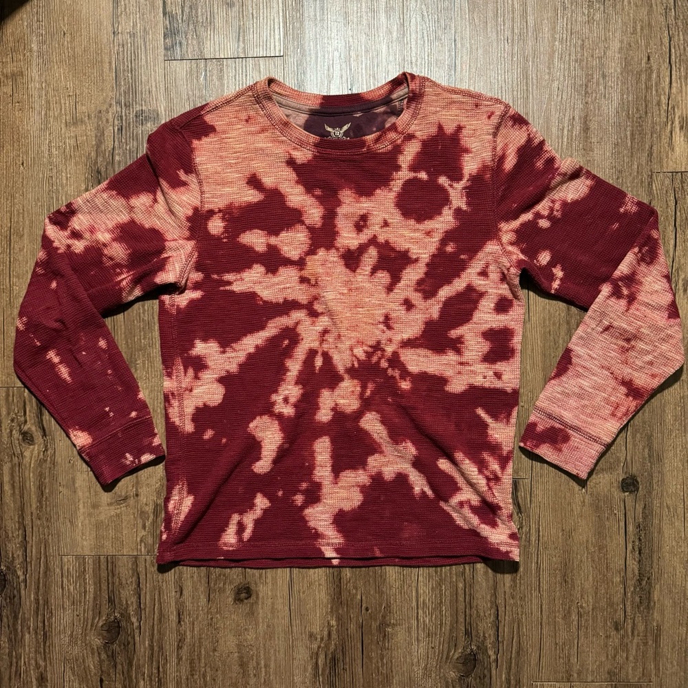 Red/burgundy white faded glory tie dye vintage y2k long sleeve thermal sweater